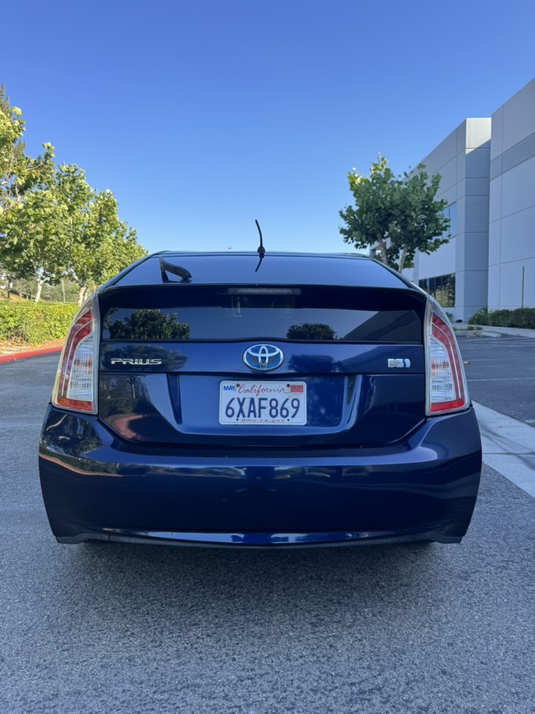 Blue 2012 Toyota Prius straight-on rear view