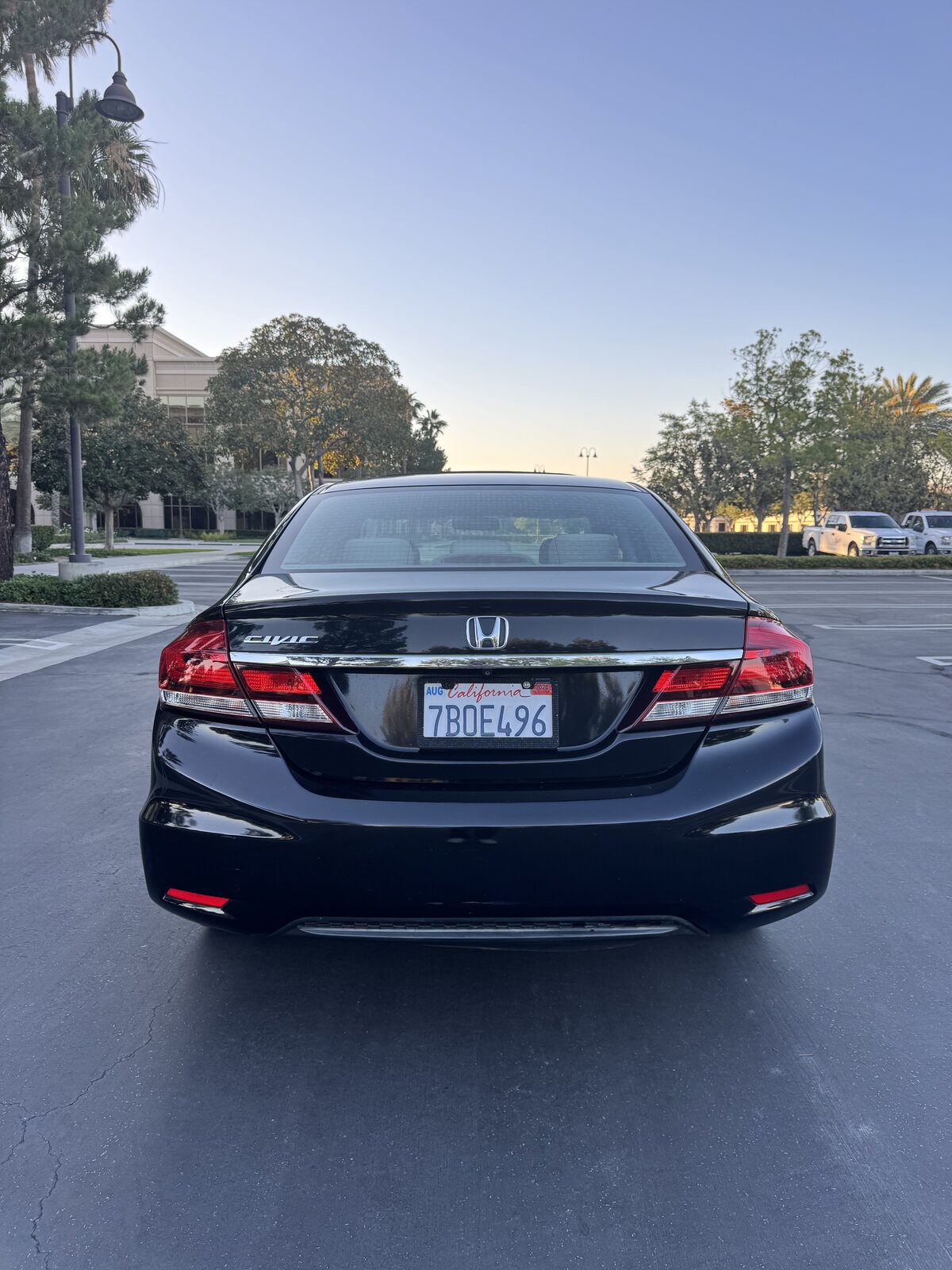 Black 2013 Honda Civic EX straight-on rear view