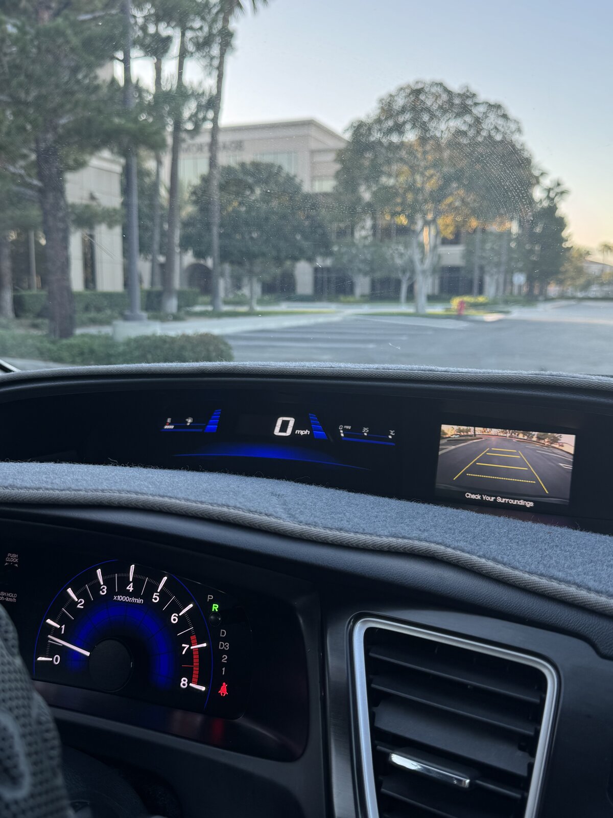 2013 Honda Civic EX digital gauge cluster with backup camera display